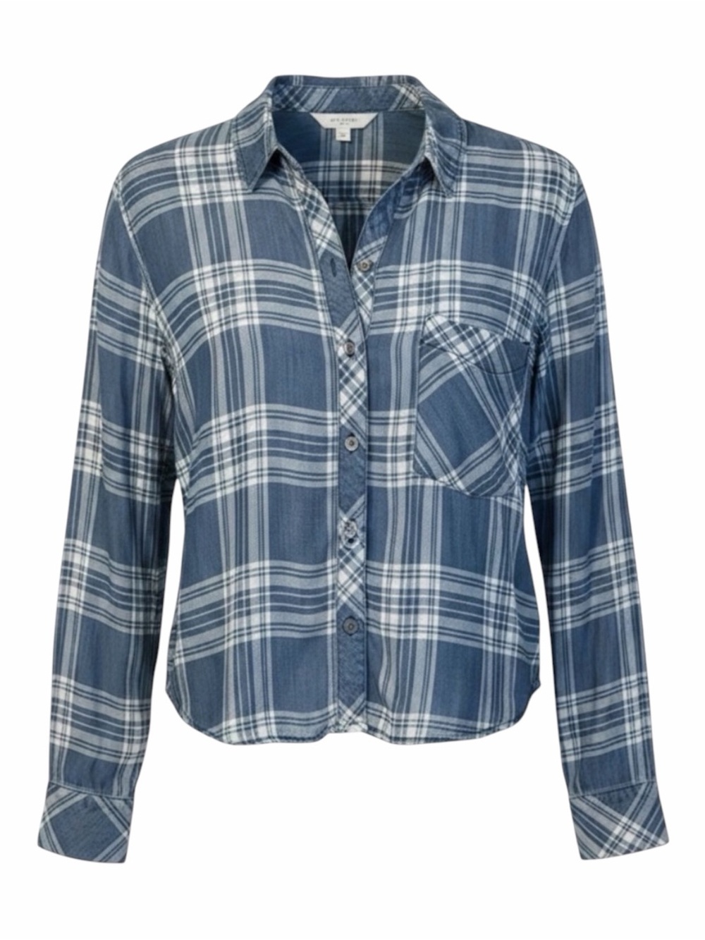 Rails Hunter Cropped Blue Plaid Button Down Shirt